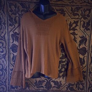 Brown Ribbed Hooded Knit Sweater